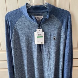 Men’s golf polo quarter zip pullover, blue, size large